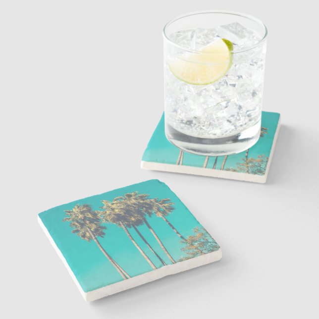 Tropical Palm Trees California Retro Vibe Stone Coaster (Side)