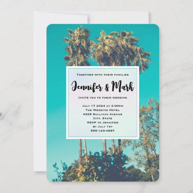 Tropical Palm Trees California Retro Wedding Invitation (Front)