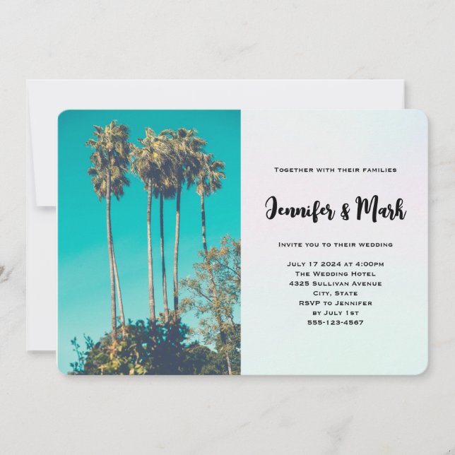 Tropical Palm Trees California Retro Wedding Invitation (Front)