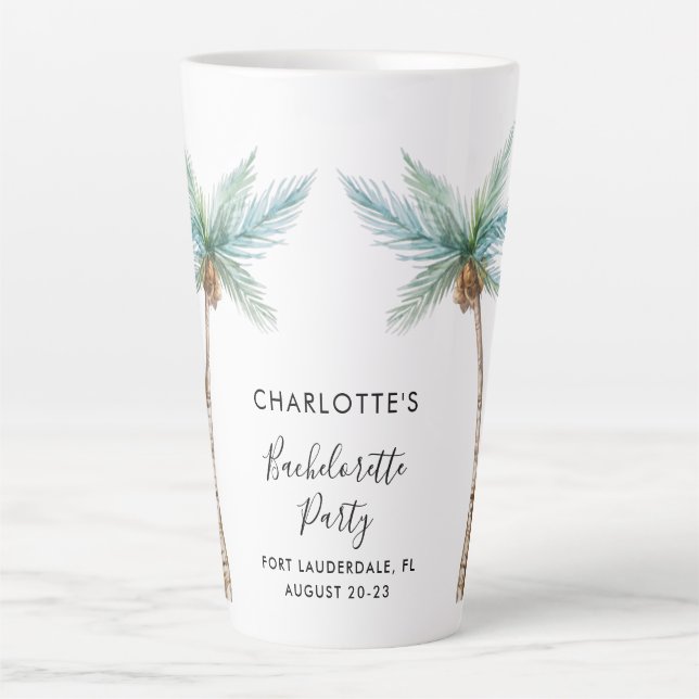 Tropical Palm Trees Coastal Bachelorette Latte Mug (Front)