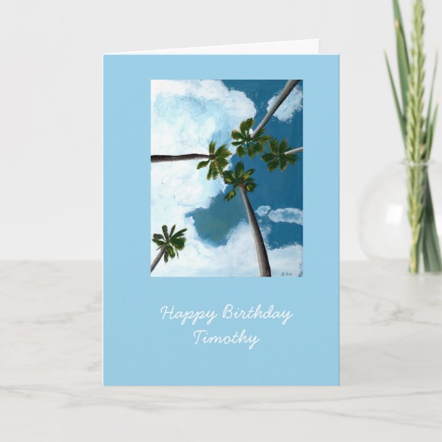 Tropical Palm Trees customisable birthday card (Front)