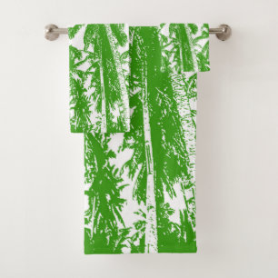 Tropical Palm Trees Design. Green and white. Bath Towel Set