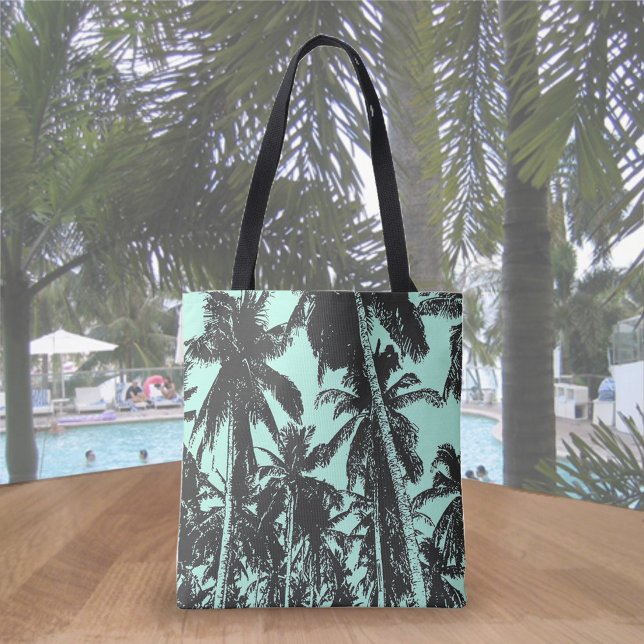 Tropical Palm Trees Design in Black and Blue Tote Bag (Creator Uploaded)
