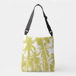 Tropical Palm Trees Design in Gold and White Crossbody Bag