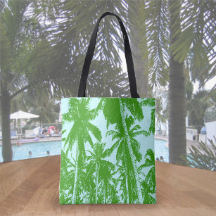 Tropical Palm Trees Design in Green and Blue Tote Bag