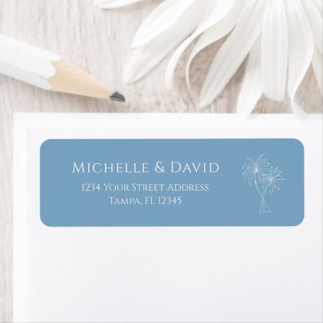 Tropical Palm Trees Dusty Blue Return Address Labe (Insitu)
