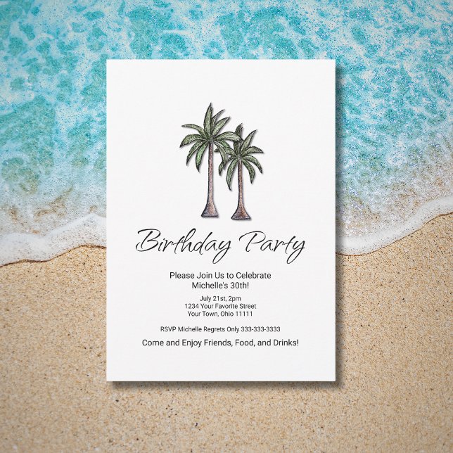 Tropical Palm Trees Elegant 30th Birthday Party Invitation (Creator Uploaded)