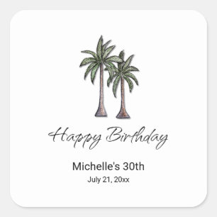 Tropical Palm Trees Elegant 30th Birthday Party Square Sticker