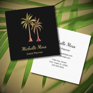 Tropical Palm Trees Elegant Professional Black Square Business Card