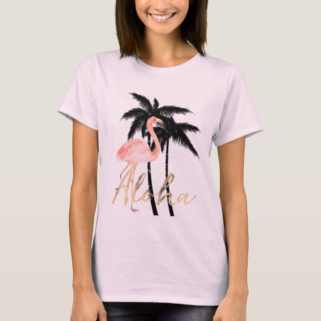 Tropical Palm Trees Flamingo Aloha T-Shirt (Front)