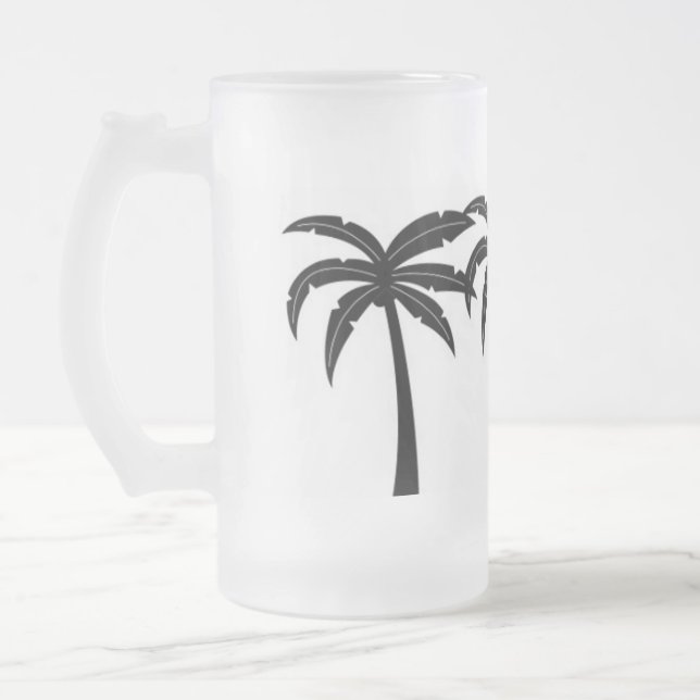 Tropical Palm Trees Frosted Glass Beer Mug (Left)