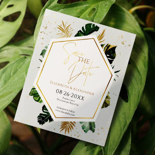 Tropical Palm Trees Gilded Script Save The Date