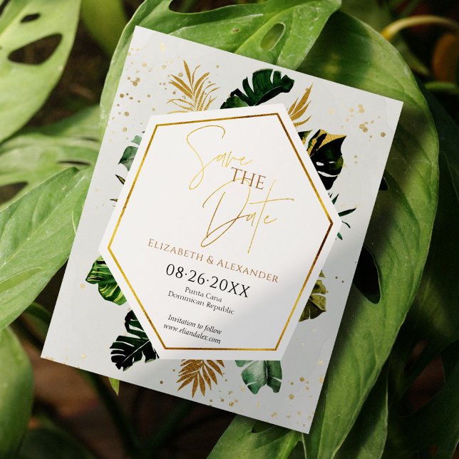 Tropical Palm Trees Gilded Script Save The Date (Creator Uploaded)