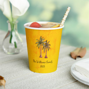Tropical Palm Trees Gold Summer Swim Pool Party Paper Cups