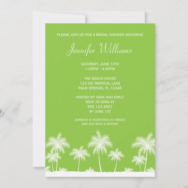 Tropical Palm Trees Green Bridal Shower Invitation (Front)