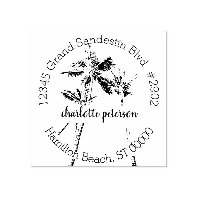 Tropical Palm Trees Hand Lettered Return Address Rubber Stamp (Imprint)