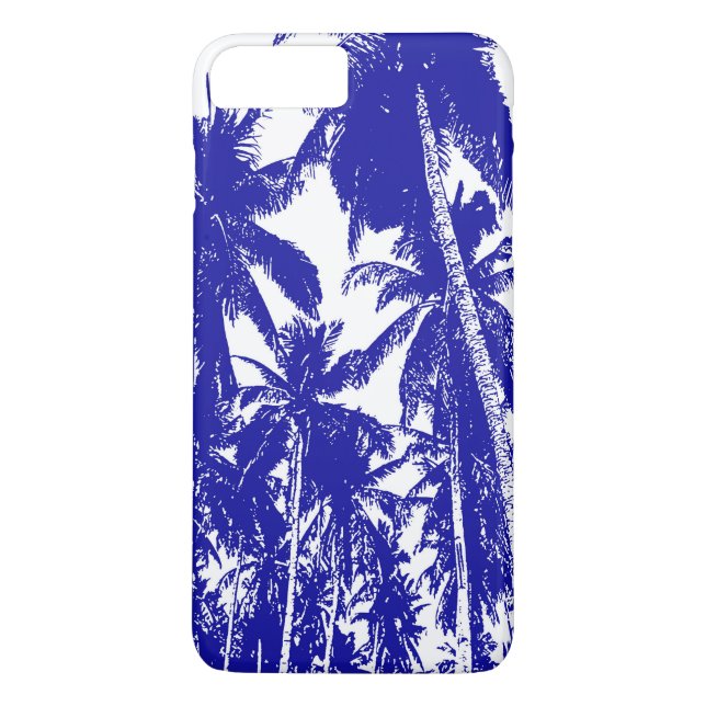 Tropical Palm Trees in Blue and White Case-Mate iPhone Case (Back)