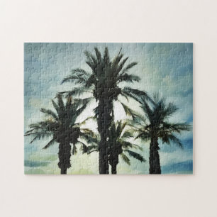 Tropical Palm Trees in Sunset Watercolor Puzzle