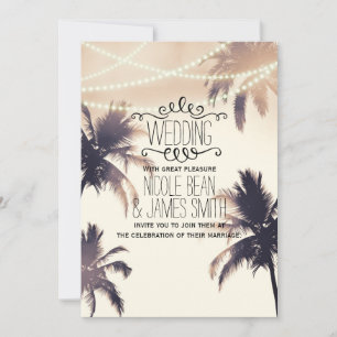 Tropical Palm Trees & Lights Cream Dream Wedding Invitation