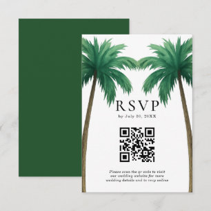 Tropical Palm Trees Minimal Beach Wedding QR Code RSVP Card