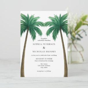 Tropical Palm Trees Minimal Photo Beach Wedding Invitation