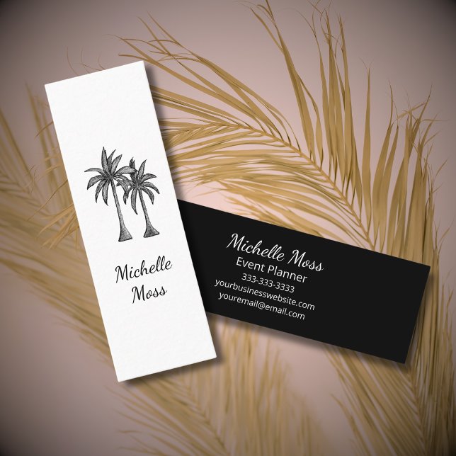 Tropical Palm Trees Modern Beach Black White Mini Business Card (Creator Uploaded)