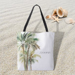 Tropical Palm Trees Modern Beach Tote Bag<br><div class="desc">This tote bag design features a group of beautiful tropical lush green and brown watercolor palm trees on a simple,  clean white background. Perfect for a beach lover. Personalise it with a first name or initial. Created by Simply Farmhouse Press.</div>