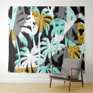Tropical palm trees modern geometric pattern tapestry