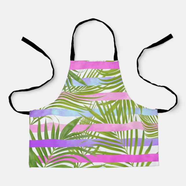 Tropical palm trees modern pink violet stripes apron (Front)