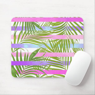 Tropical palm trees modern pink violet stripes mouse pad
