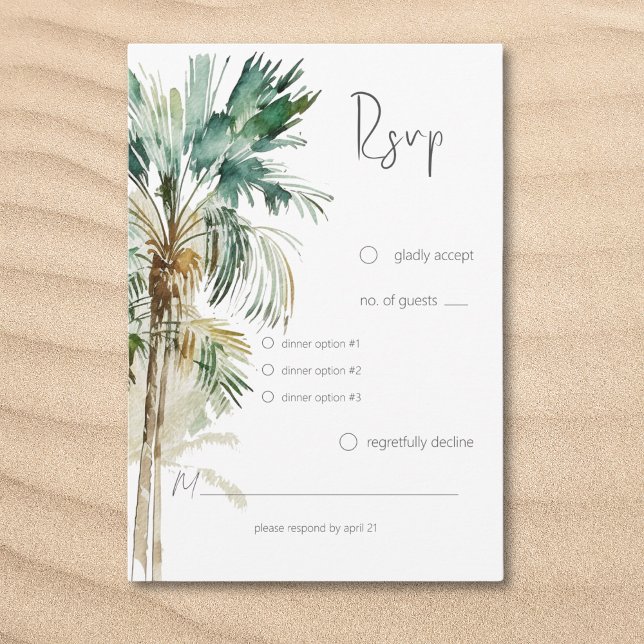 Tropical Palm Trees Modern Wedding Dinner RSVP Card (Tropical Palm Trees Modern Wedding Dinner RSVP Card)