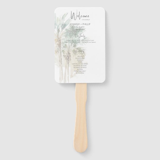 Tropical Palm Trees Modern Wedding Hand Fan (Front)