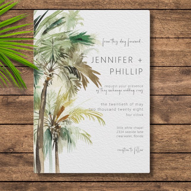 Tropical Palm Trees Modern Wedding Invitation (Creator Uploaded)