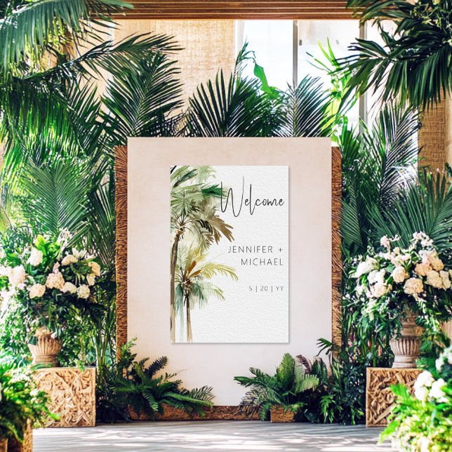 Tropical Palm Trees Modern Wedding Poster (Creator Uploaded)