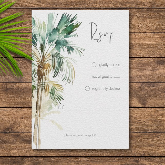 Tropical Palm Trees Modern Wedding RSVP Card (Creator Uploaded)
