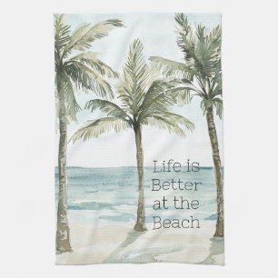 Tropical Palm Trees Ocean Beach Tea Towel