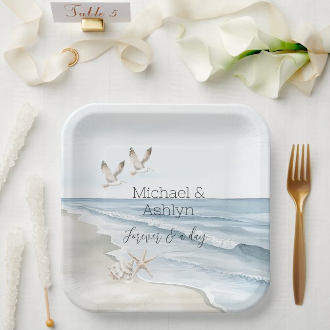 Tropical Palm Trees Ocean Beach Wedding Paper Plate (Wedding)