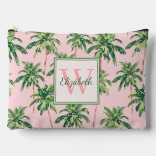 Tropical Palm Trees on Pink Monogram Accessory Pouch