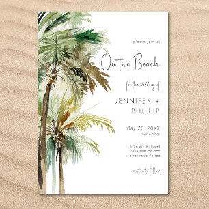 Tropical Palm Trees On the Beach Modern Wedding Invitation