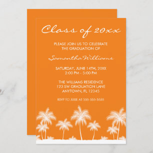 Tropical Palm Trees Orange Graduation Announcement
