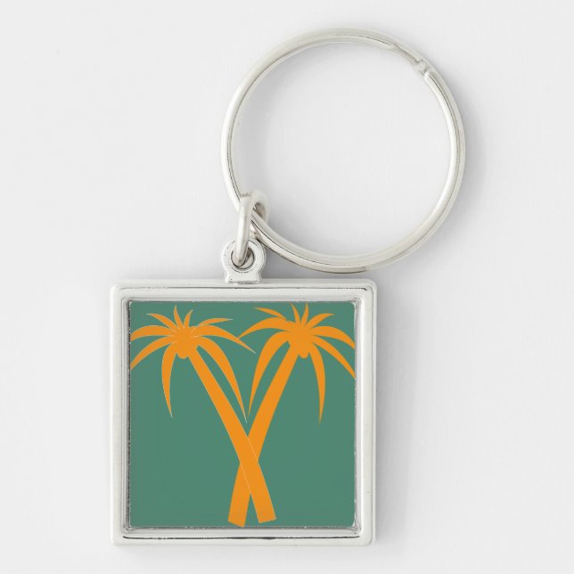 Tropical Palm Trees orange Summer Key Ring (Front)