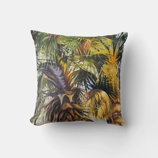 Tropical Palm Trees Original Painting Cushion (Front)