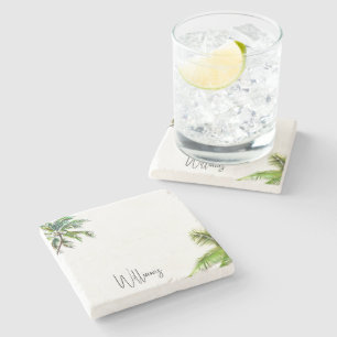 Tropical Palm Trees Personalised Name Stone Coaster