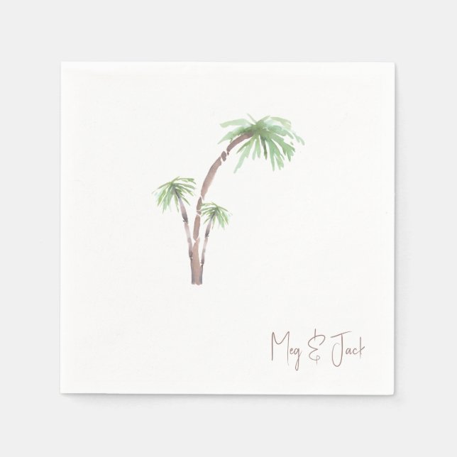 Tropical Palm Trees Personalised Script Names Napkin (Front)