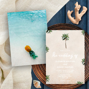 Tropical Palm Trees Pineapple Beach Sand Wedding Invitation
