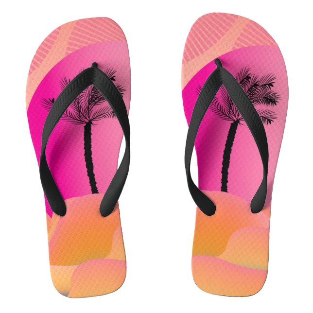 Tropical Palm Trees Pink Geometric Ombré Jandals (Footbed)