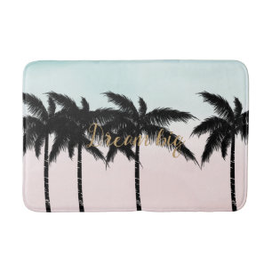 Tropical Palm Trees Pink Mint Ombre gold dream big Bath Mat