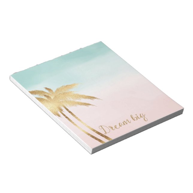 Tropical Palm Trees Pink Mint Ombre gold dream big Notepad (Angled)