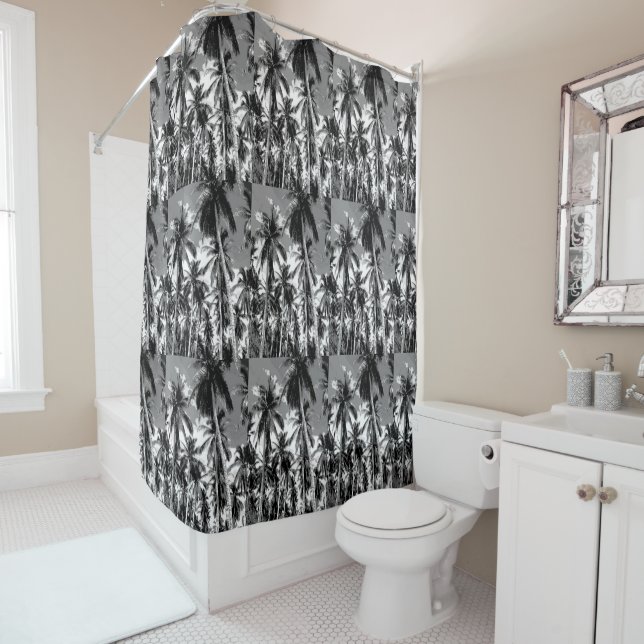 Tropical Palm Trees. Posterised design. Shower Curtain (In Situ)