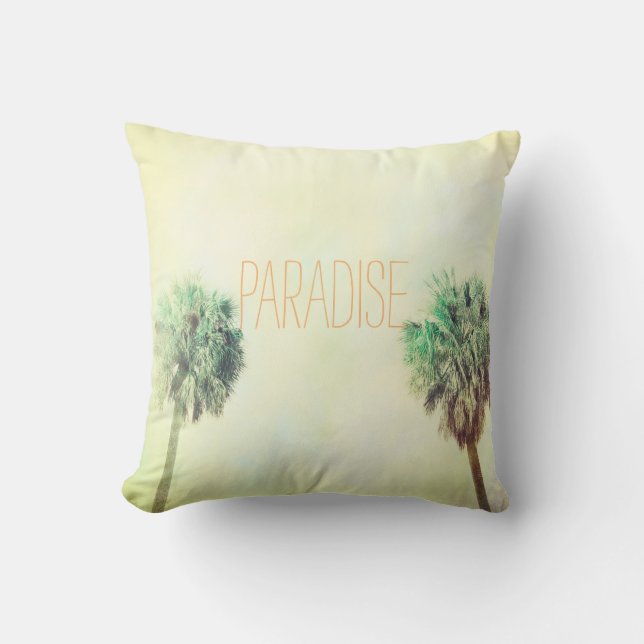 tropical palm trees quote paradise custom cushion (Front)